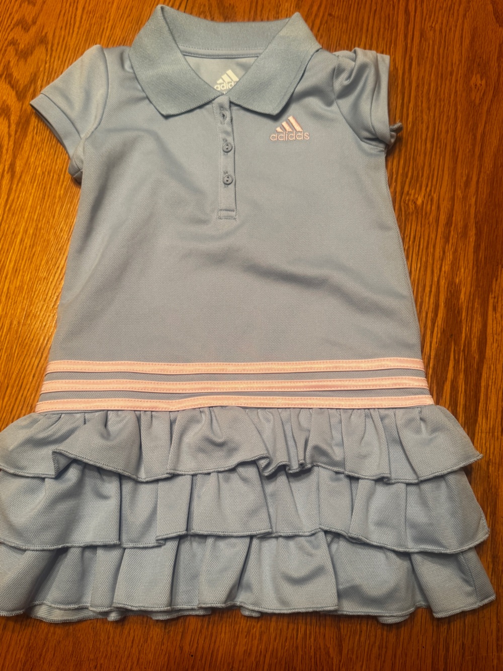 adidas Light Blue Polo Ruffle Dress with Pink Stripe